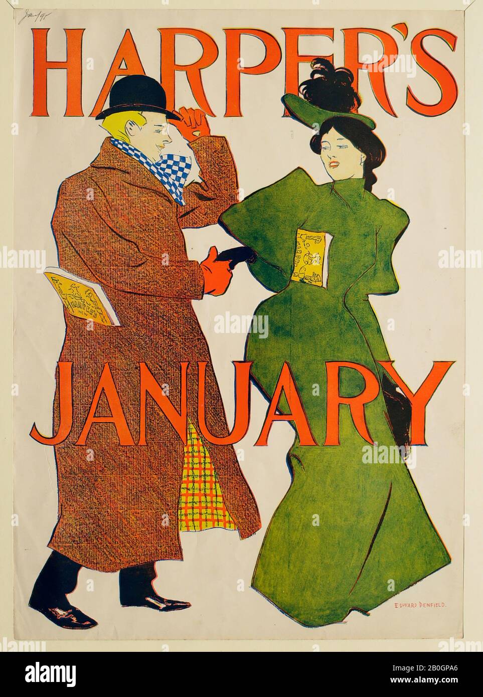 Edward Penfield, américain, 1866–1925, homme et femme en manteau vert,  janvier Harper, 1885–1915, Zincographe sur papier, feuille : 18 x 12 13/16  po. (45,7 x 32,6 cm Photo Stock - Alamy