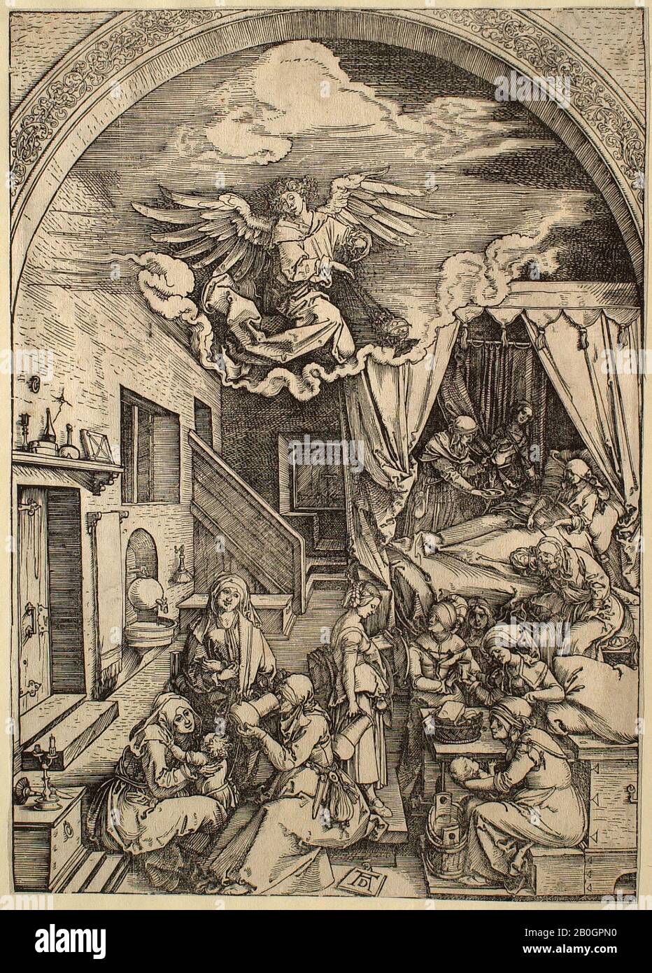 Albrecht Dürer, allemand, 1471–1528, la vie de la Vierge : la naissance de la Vierge, 1503–1504, feuille de bois sur papier, image : 11 5/8 x 8 1/8 in. (29,5 x 20,6 cm Banque D'Images