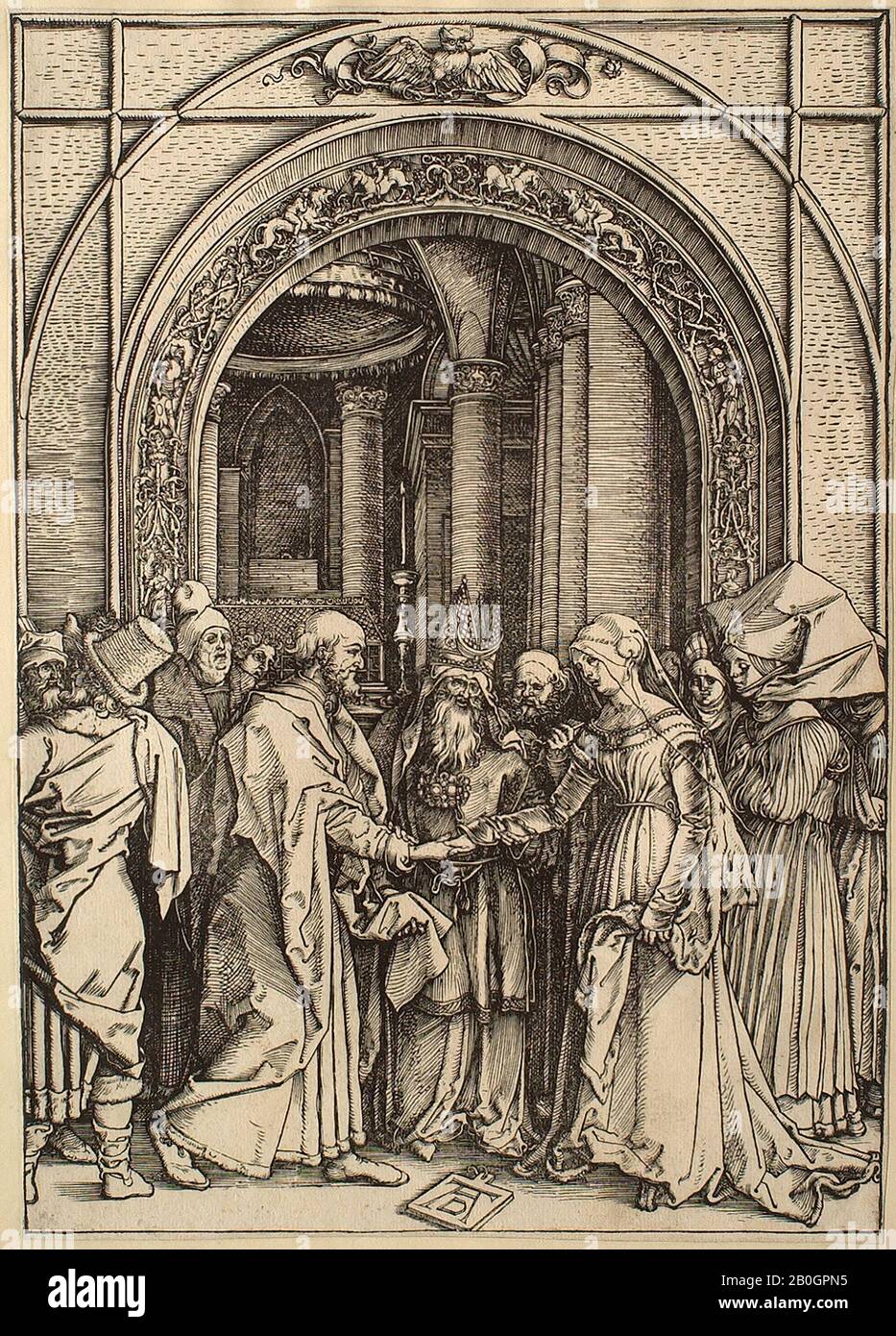 Albrecht Dürer, allemand, 1471–1528, la vie de la Vierge : le Betrothal de la Vierge, 1504–1505, feuille de bois sur papier, bordure : 11 5/8 x 8 3/16 po. (29,5 x 20,8 cm Banque D'Images