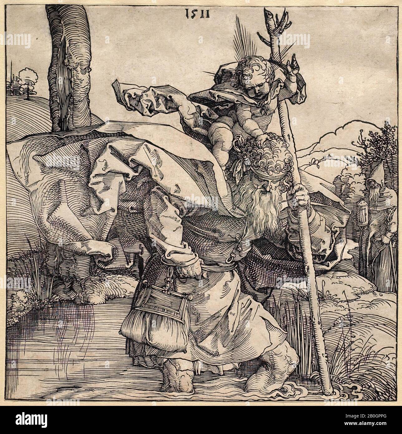 Albrecht Dürer, allemand, 1471–1528, Saint Christopher, 1511, feuille de bois sur papier, image : 8 5/16 x 8 1/4 po. (21,1 x 21 cm Banque D'Images