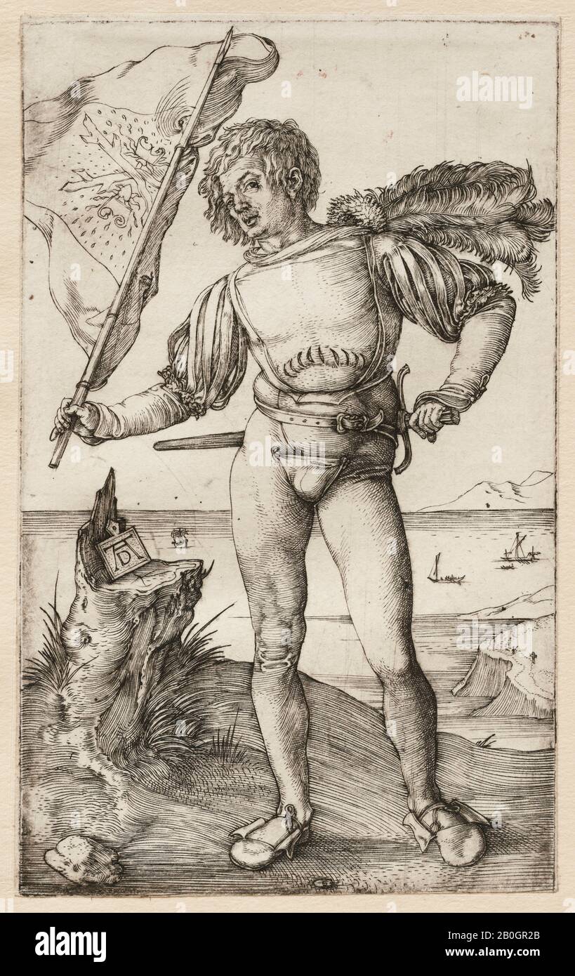 Albrecht Dürer, allemand, 1471–1528, Standard-Bearer, 1502–1503, Gravure sur papier, image : 4 1/2 x 2 3/4 in. (11,5 x 7 cm Banque D'Images