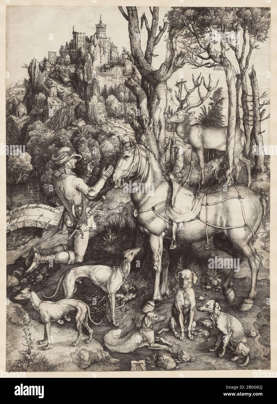 Albrecht Dürer, Allemand, 1471–1528, Saint Eustace, Ch. 1501, Gravure sur papier, image : 13 15/16 x 10 3/16 po. (35,4 x 25,9 cm Banque D'Images