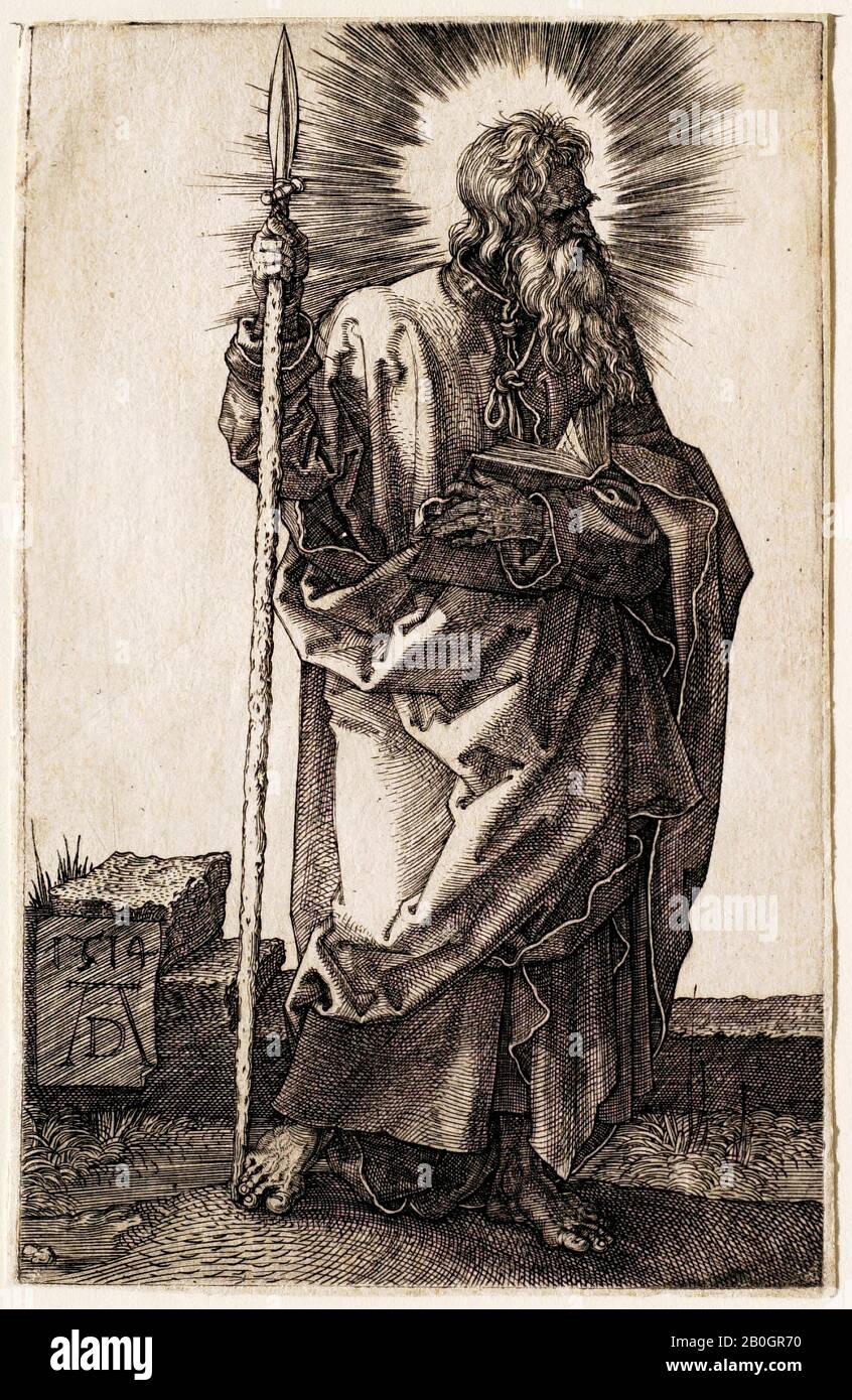 Albrecht Dürer, allemand, 1471–1528, Saint Thomas, 1514, Gravure sur papier, image : 4 9/16 x 2 13/16 po. (11,6 x 7,2 cm Banque D'Images