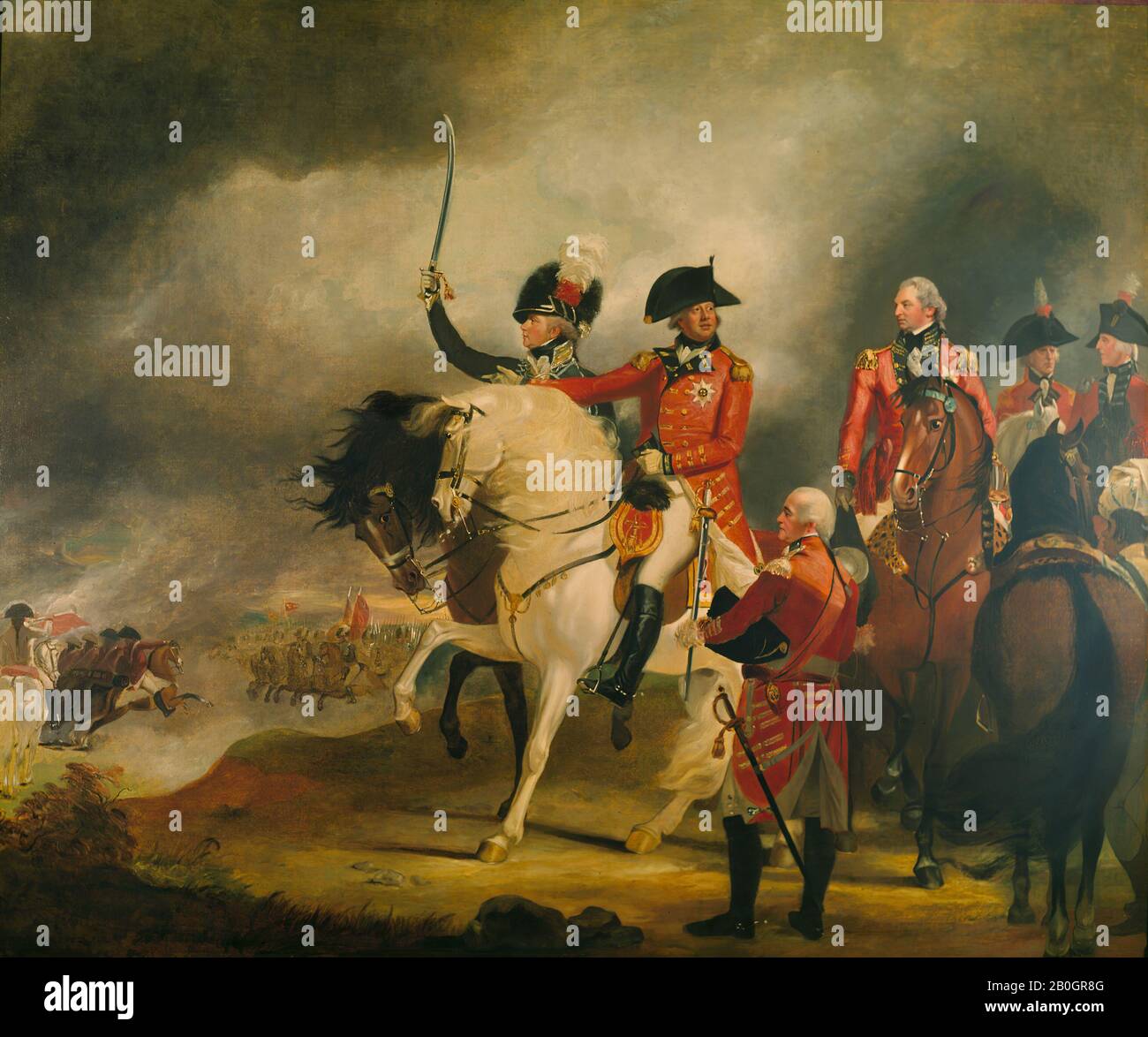 William Beechey, Royaume-Uni, 1753–1839, roi George III, Qui Passe En Revue le Régiment de Dragoons légers du Prince de Galles, Auquel Assistaient le Prince de Galles, le duc de York et D'Autres officiers généraux, c. 1794, huile sur toile, 46 5/16 x 56 3/16 in. (117,6 x 142,7 cm Banque D'Images