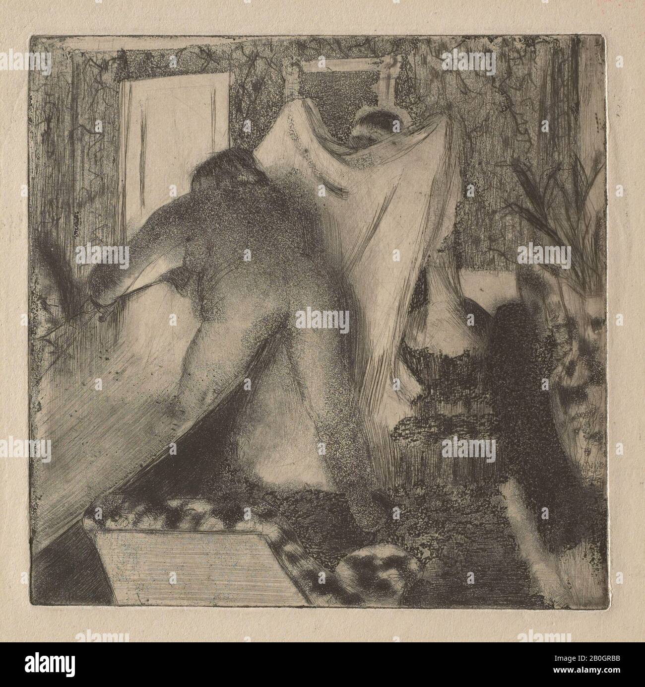 Hilaire-Germain-Edgar Degas, Français, 1834–1917, la sortie du bain (Sortie du bain), ch. 1879–80, Etching, aquatint et point sec sur papier vélin, image : 5 x 5 po. (12,7 x 12,7 cm Banque D'Images