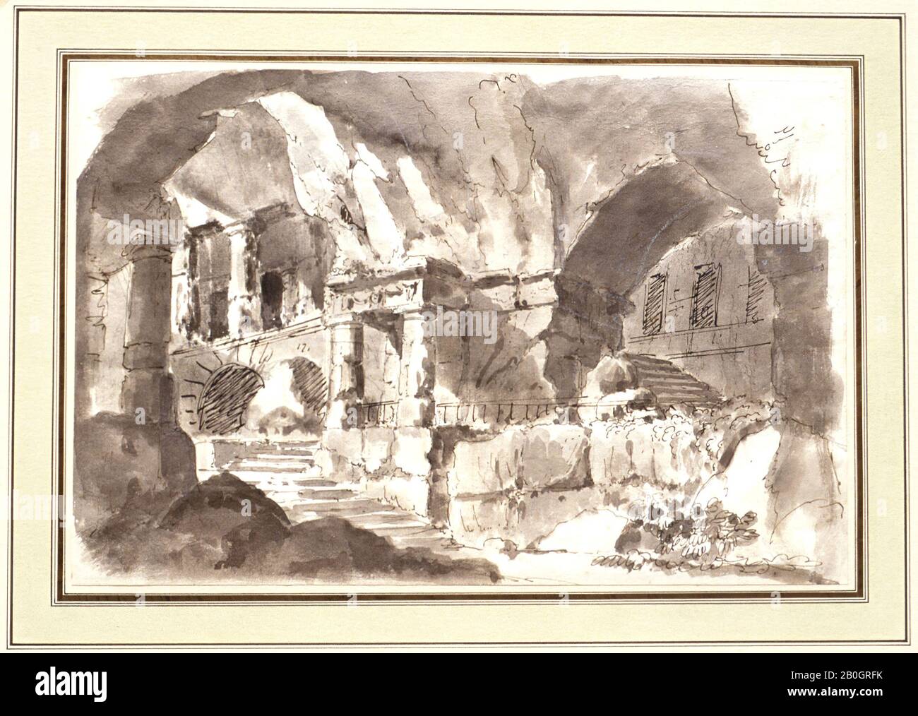 Francesco Navone, italien, 1731–1804, intérieur avec Arches et Escaliers; verso: Esquisses architecturales, c. 1780, crayon, encre crayon et marron, lavage brun et gris et craie blanche sur papier, Total : 9 x 13 9/16 po. (22,9 x 34,4 cm Banque D'Images