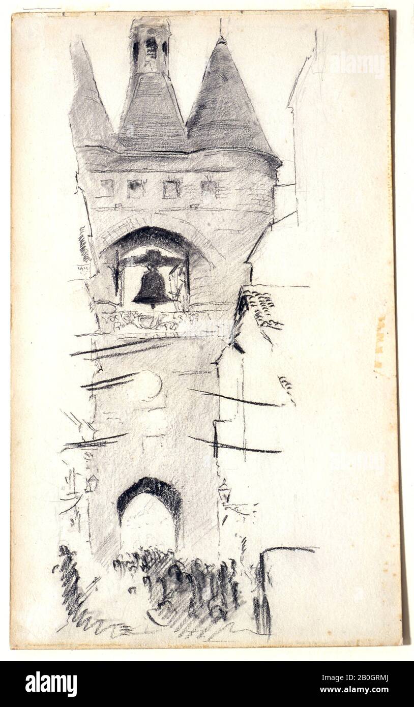 Stanford White, américain, 1853–1906, Tour de la Grosse cloche (Horloge), Bordeaux, 1878, Charcoal sur papier, Total : 13 3/4 x 8 3/8 in. (34,9 x 21,3 cm Banque D'Images
