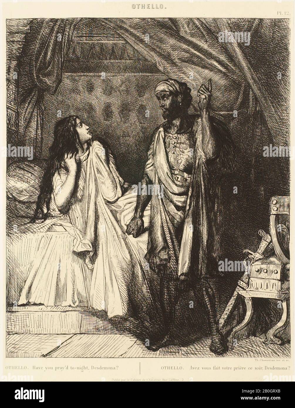 Théodore Chassériau, Français, 1819–1856, Suite Othello, No 12 (Loi 5, scène 2), 1900, gravure sur papier, image : 12 1/16 x 9 3/16 po. (30,7 x 23,4 cm Banque D'Images