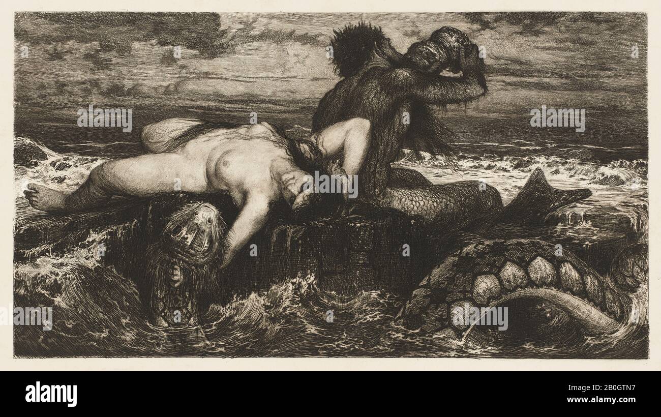 Après Arnold Böcklin, Suisse-allemand, 1827-1901, Nereid et Triton avec Snake, 1873, gravure sur papier, image: 6 3/8 x 11 13/16 in. (16,2 x 30 cm Banque D'Images