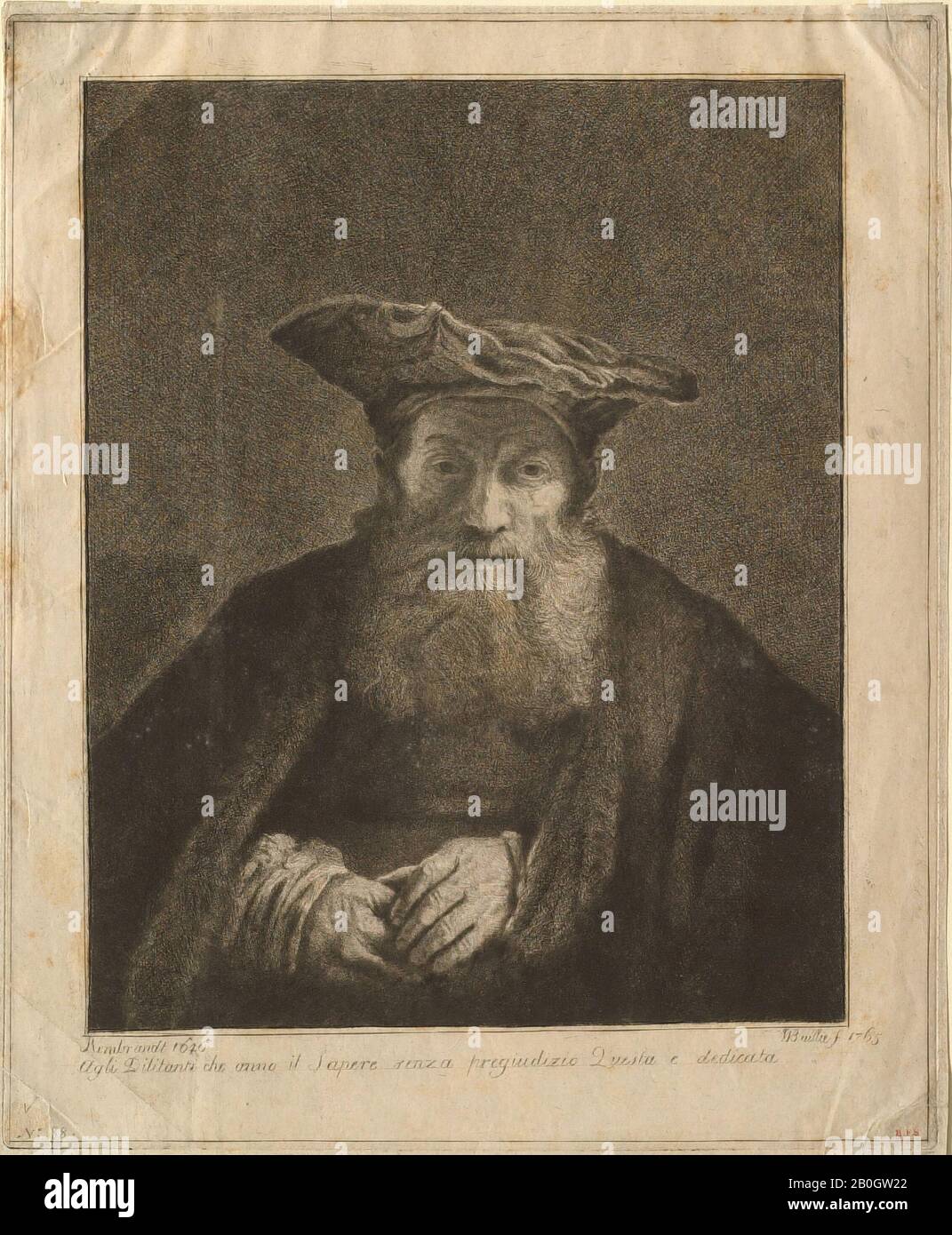 William Baillie, irlandais, 1723–1818, Après Rembrandt van Rijn, (néerlandais, 1606–1669), Portrait d'un ancien homme porteur, 1765, gravure sur papier vélin, image : 9 3/8 x 7 1/2 po. (23,8 x 19,1 cm Banque D'Images