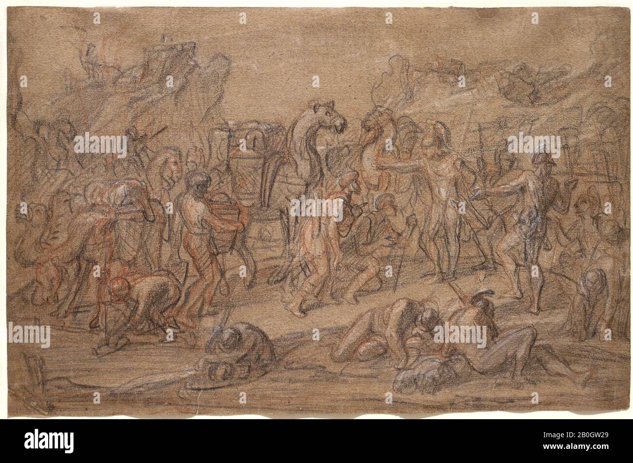 François Verdier, français, 1651–1730, Alexander à la rivière Oxus, 1690?, craie rouge et noire, blanc sur papier buff, feuille : 7 1/16 x 11 po. (18 x 27,9 cm Banque D'Images