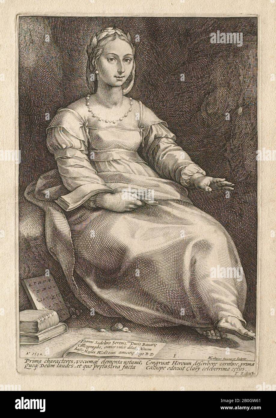 Hendrick Goltzius, néerlandais, 1558–1617, Calliope, 1592, Gravure sur papier posé, image : 9 13/16 x 6 9/16 po. (24,9 x 16,7 cm Banque D'Images