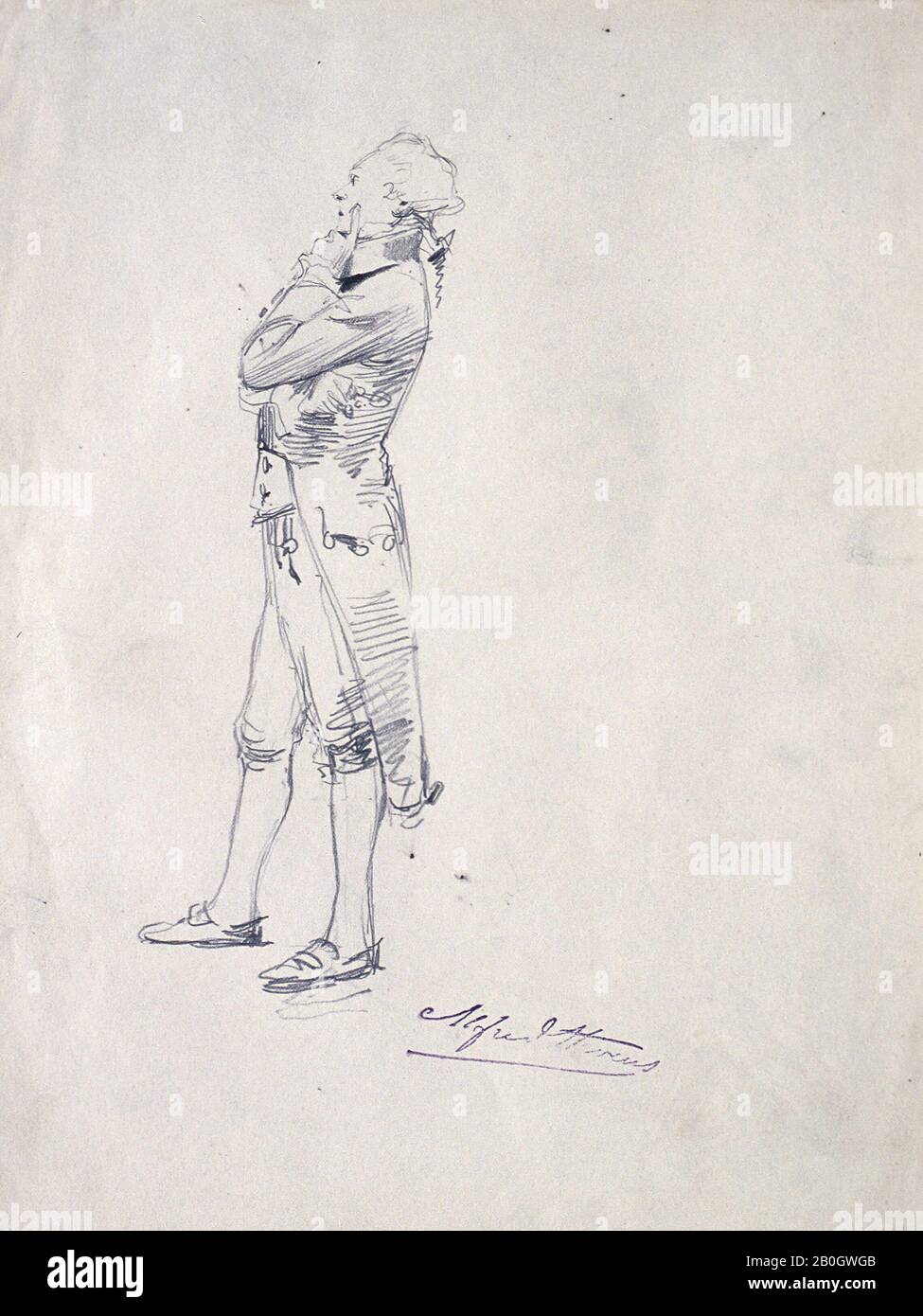 Alfred Stevens, belge, 1823–1906, Etude pour Robespierre dans le Panorama du dix-neuvième siècle, c. 1890, crayon sur papier vélin gris clair, Total : 12 11/16 x 9 3/4 in. (32,2 x 24,8 cm Banque D'Images