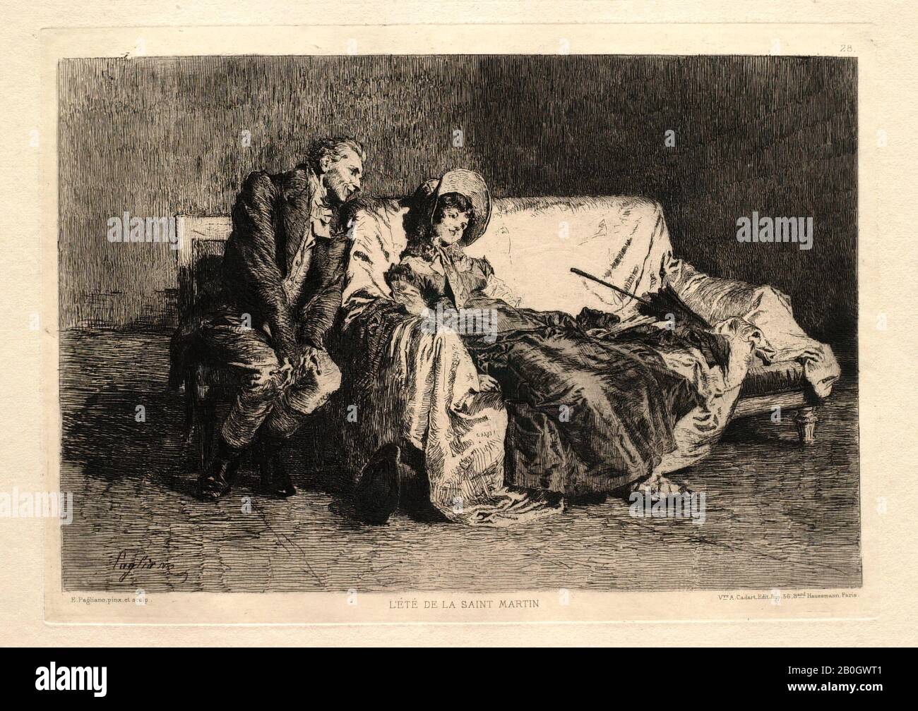 Eleuterio Pagliano, italien, 1826–1903, Saint Martin's Summer, gravure sur papier ponté, plaque: 7 9/16 x 10 7/8 in. (19,2 x 27,6 cm Banque D'Images