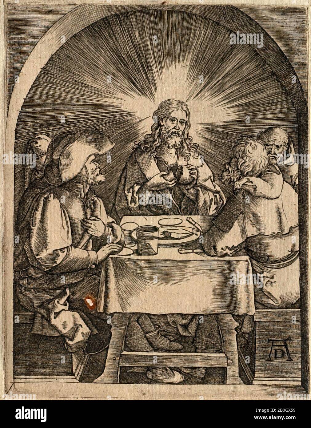 Inconnu, Après Albrecht Dürer, (allemand, 1471–1528), La petite Passion : Christ et Les Disciples à Emmaus, fin du XVIe siècle, Gravure sur du papier monté sur du papier, image : 4 15/16 x 3 3/4 po. (12,5 x 9,5 cm Banque D'Images