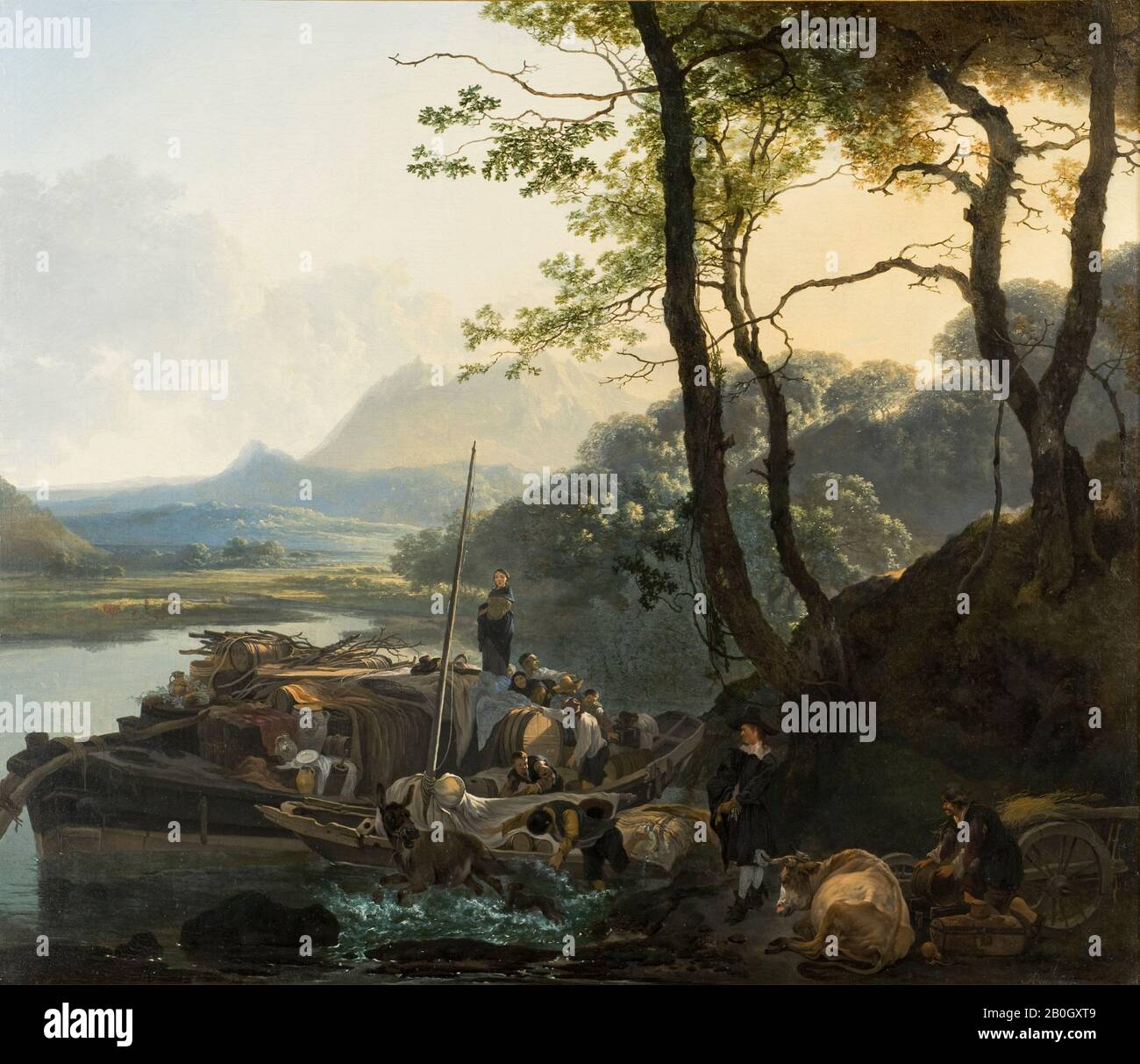 Adam Pynacker, Néerlandais, Ch. 1620–1673, Le Traversier, c. 1657, huile sur toile, 25 1/2 x 29 13/16 in. (64,8 x 75,7 cm Banque D'Images