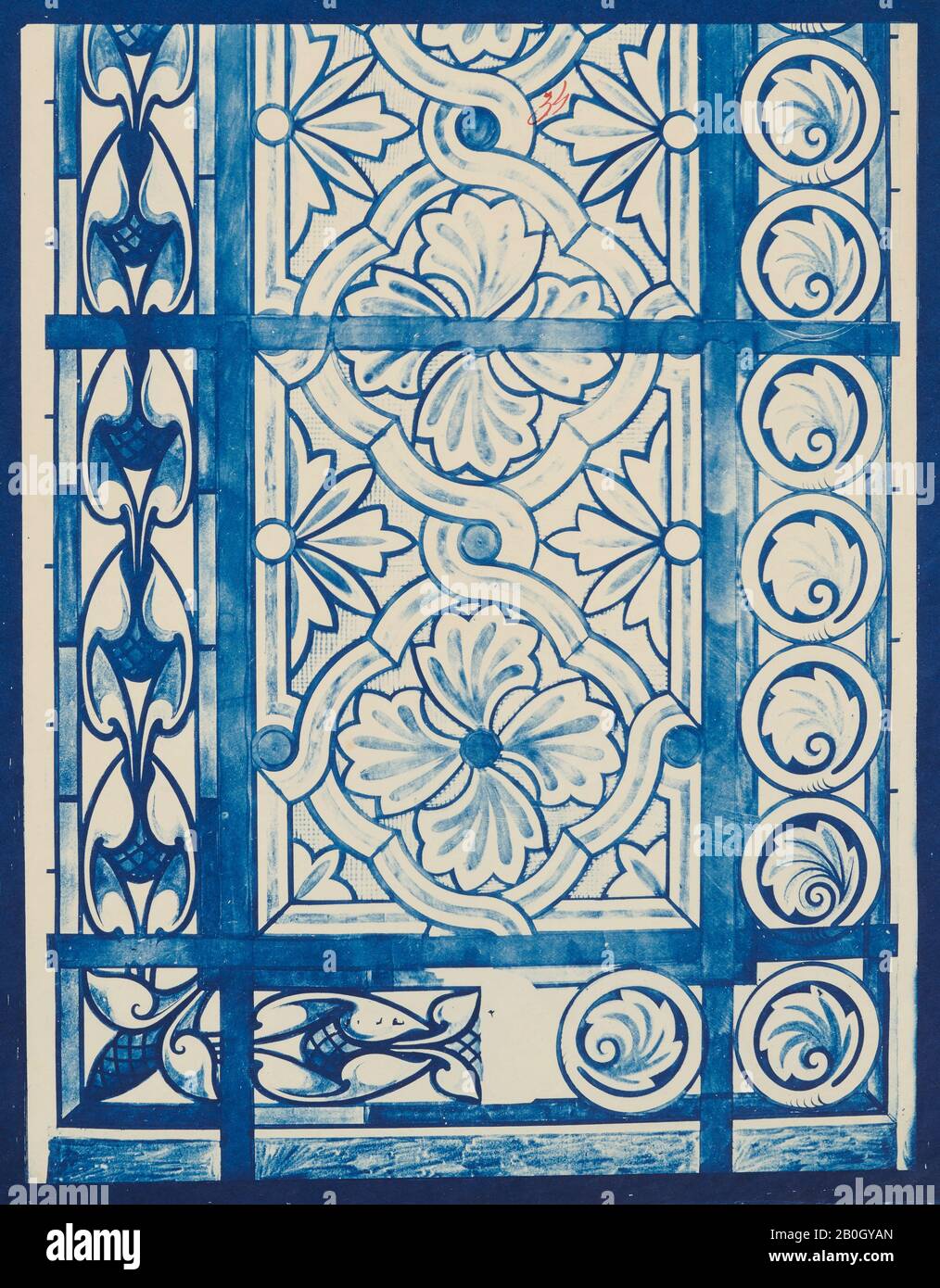 Adolphe Terris, Français, 1820–1900, Dessin Exemple De Vitrail Avec Motifs Organiques, C. 1868, Cyanotype de négatif à base de collodion humide sur verre, Total : 11 5/16 x 14 3/4 in. (28,8 x 37,5 cm Banque D'Images