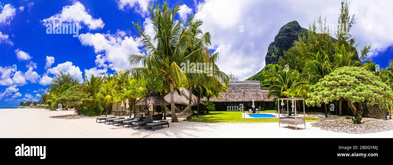 Paysage tropical de l'île. Maurice avec de belles plages et des stations de luxe. Vacances tranquilles et relaxantes Banque D'Images