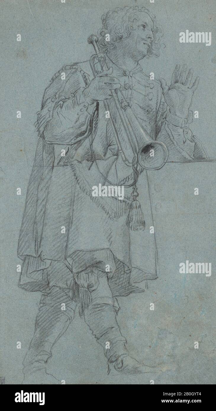 Peter Lely, Néerlandais, 1618–1680, actif en Angleterre, un homme Holding un animal de compagnie, c. 1660 s–70 s, craie noire, feuille : 14 3/8 x 8 5/16 po. (36,5 x 21,1 cm Banque D'Images