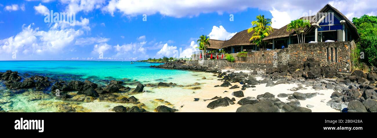 Stations de luxe et belles plages de l'île Maurice. Vacances tropicales Banque D'Images