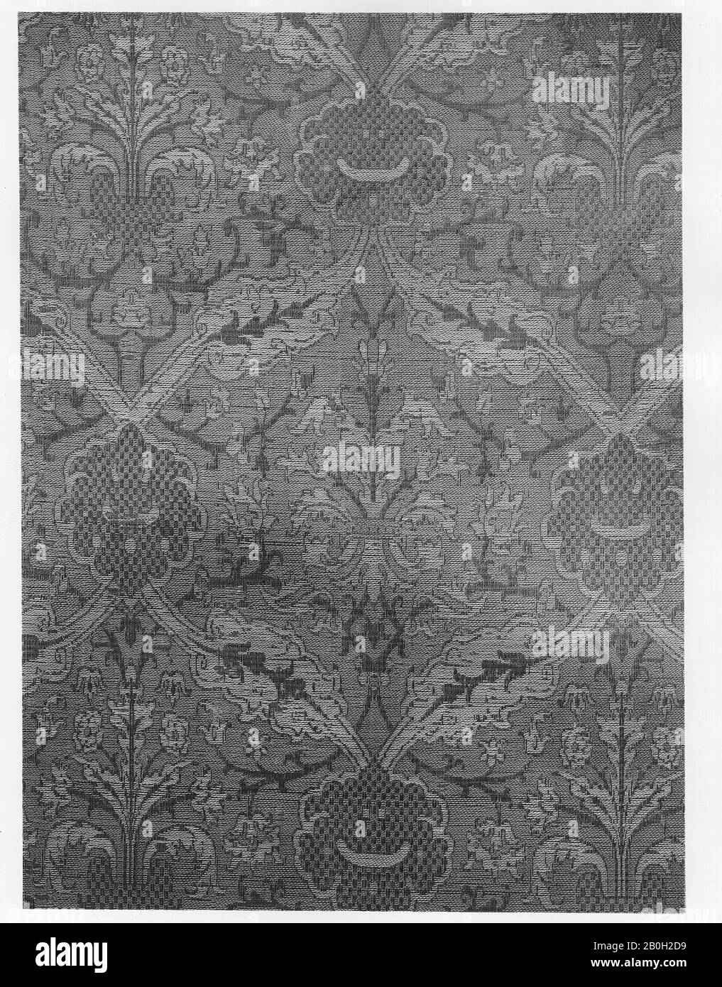 Pièce, espagnole, mi-XVIe siècle, espagnole, soie et chanvre (?), L. 40 x W. 22 1/4 pouces (101,6 x 56,5 cm), textiles-tissés Banque D'Images