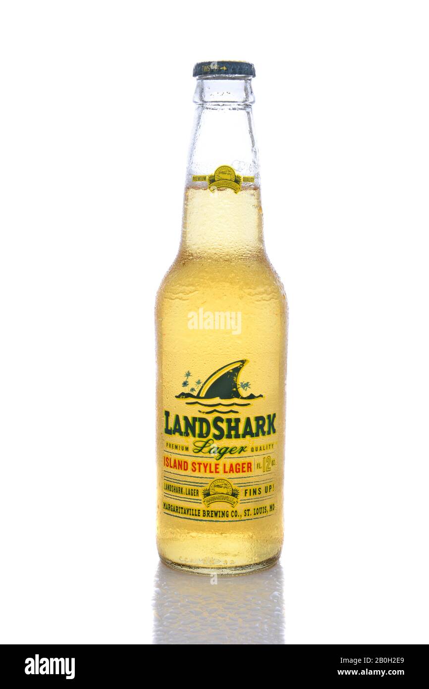 Irvine, CA - 14 JUIN 2015 : une bouteille unique de LandShark Lager. Le "Island style lager" est le "lager" de la maison pour Jimmy Buffets Margaritaville Restaurant Banque D'Images