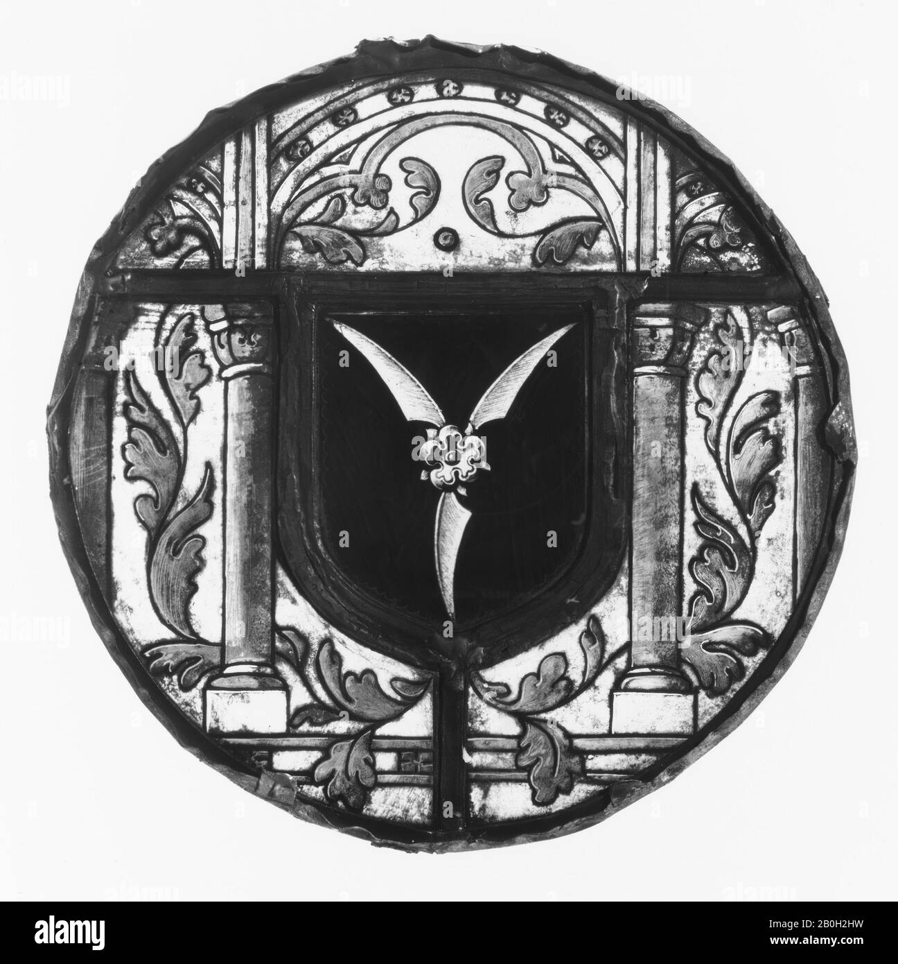 Panneau armorial, allemand, fin du XVIe siècle, allemand, Vitrail, diamètre : 8 po. (20,3 cm), Vitrail Banque D'Images