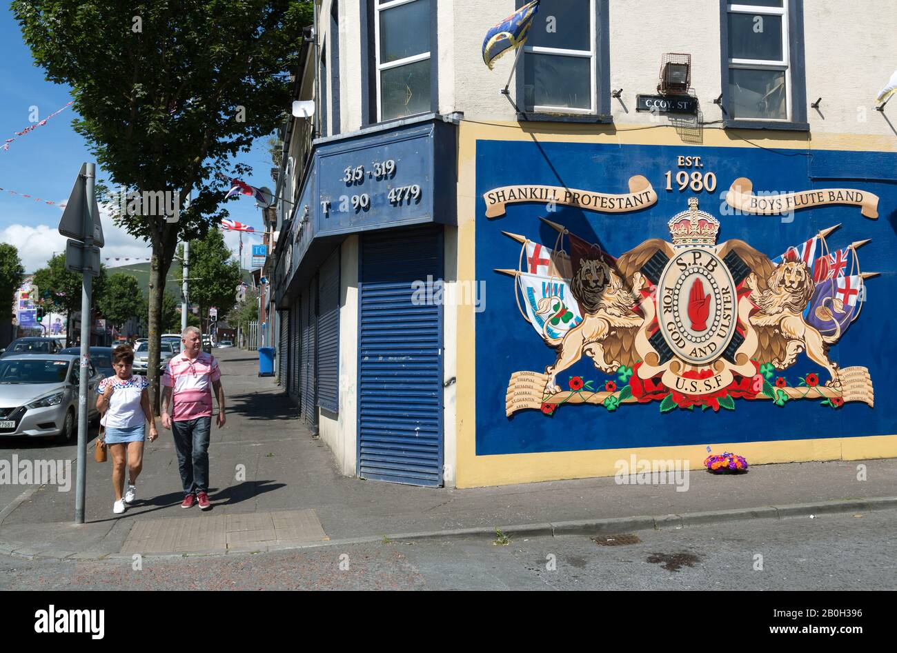 14.07.2019, Belfast, Irlande du Nord, Grande-Bretagne - Mural en référence aux unités Ulster de l'armée britannique dans la première Guerre mondiale, Shankill Road, Protestation Banque D'Images