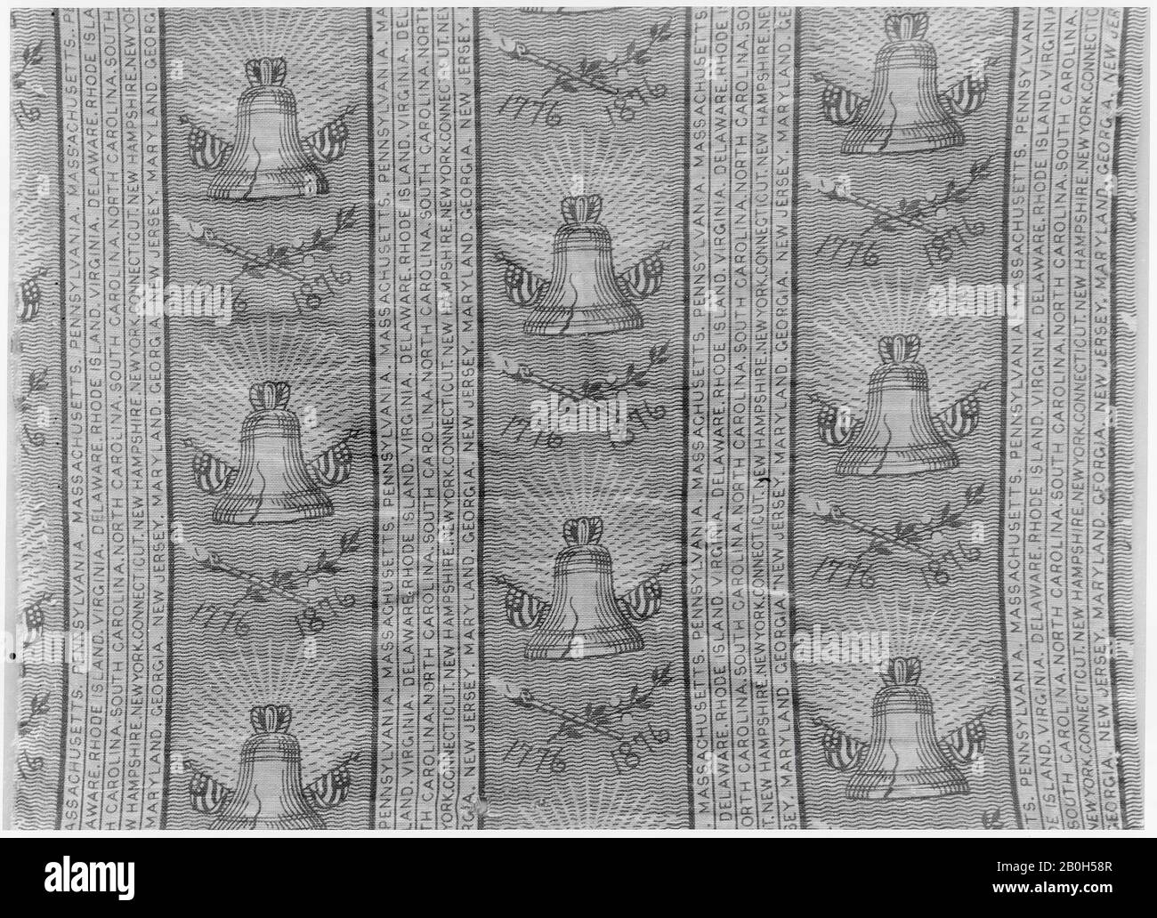 Pièce, américaine, 1876, Peut-Être fabriquée à Fall River, Massachusetts, États-Unis, américaine, Coton Gravé à imprimé galet, 11 3/8 x 10 1/8 in. (28,9 x 25,7 cm), textiles Banque D'Images