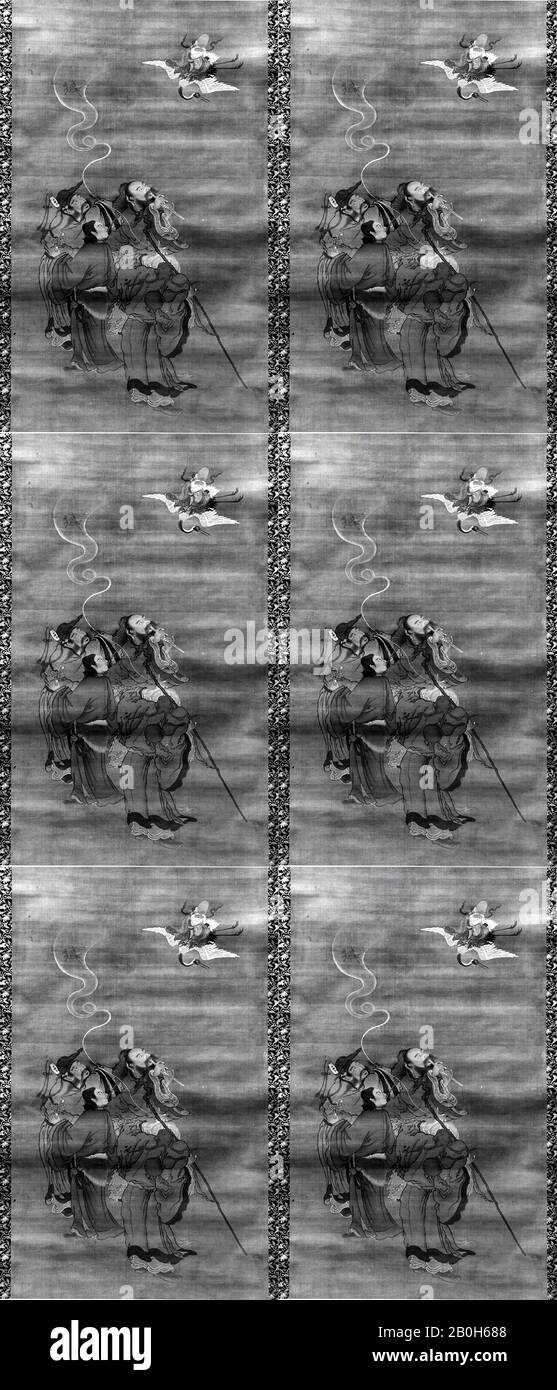 Zhou Zen, Huit Immortels daoïstes Accueillant Jurōjin, Japon, période Edo (1615–1868), Zhou Zen (japonais), XVIIe siècle, Japon, défilement suspendu; encre et couleur sur la soie, 55 1/4 x 31 po. (140,3 x 78,7 cm), Peintures Banque D'Images