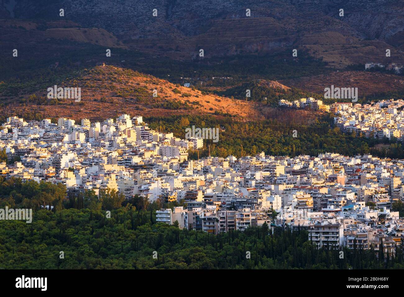 Vue de l'est de la colline du Lycabette Athènes, Grèce. Banque D'Images