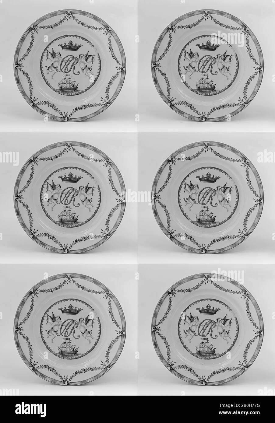 Plaque, chinoise, pour le marché néerlandais, 1750–70, chinoise, pour le marché néerlandais, porcelaine à pâte dure, diamètre: 9 po. (22,9 Cm), Céramique-Porcelaine-Exportation Banque D'Images
