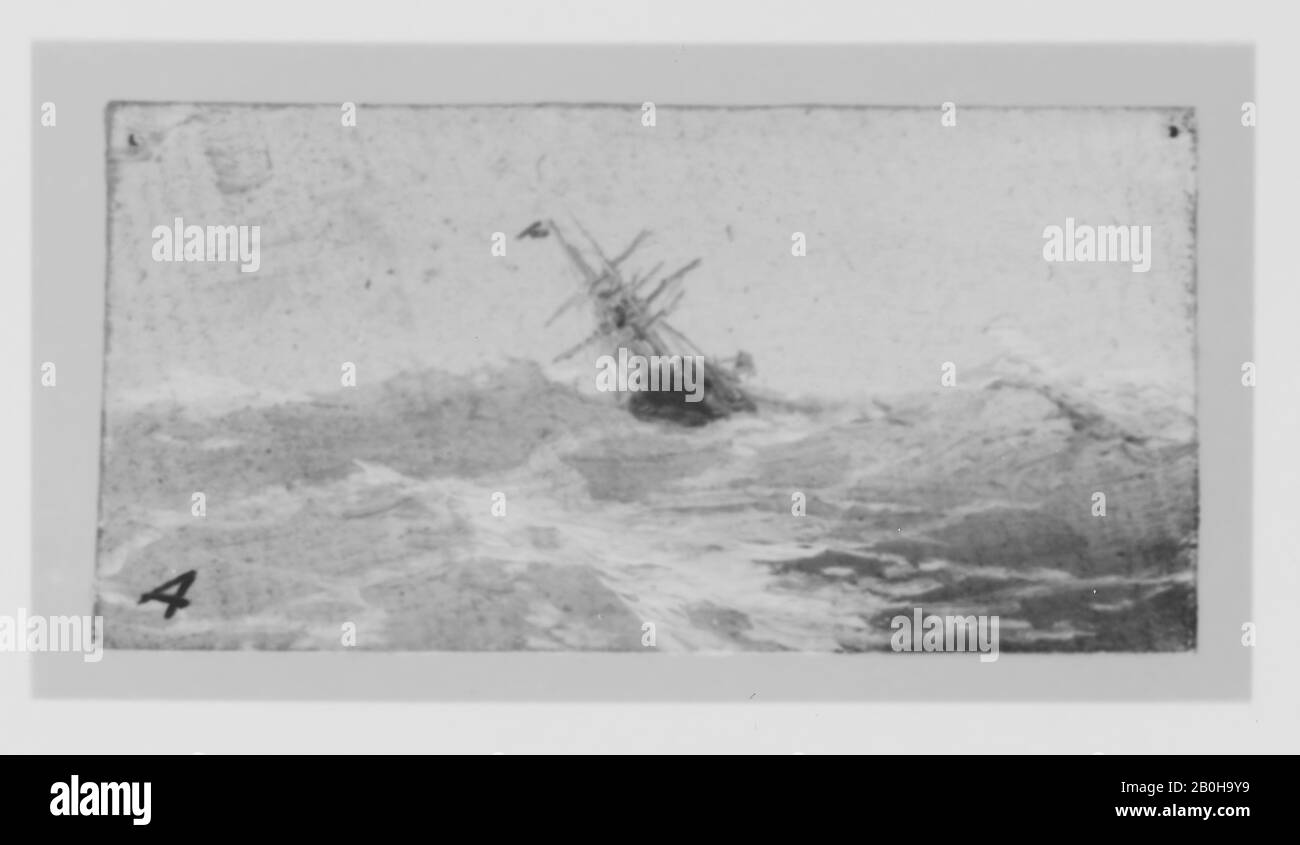 Ivan Konstantinovich Aivazovsky, un navire dans une mer de Stormy, Ivan Konstantinovich Aivazovsky (Russe, Feodosiya 1817–1900 Feodosiya), 1892, carte, 1 x 2 po. (26 x 53 mm), miniatures Banque D'Images