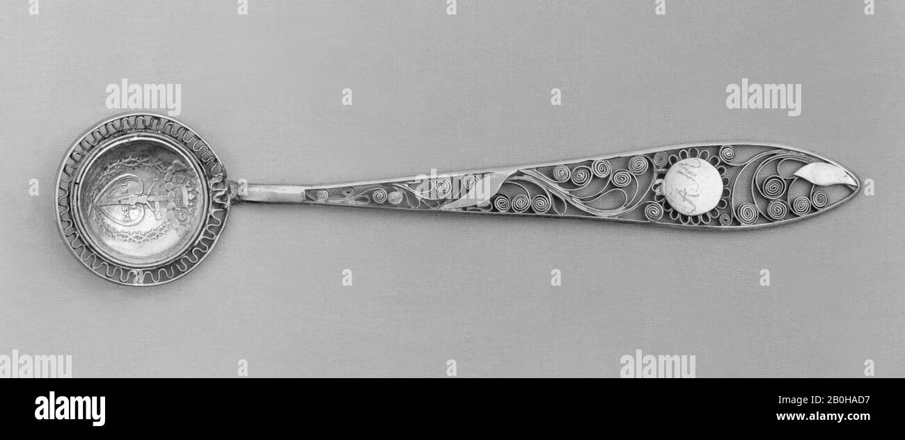 Cuillère, suisse ou allemande, XIXe siècle, suisse ou allemande, argent, doré, longueur: 5 1/4 po. (13,3 cm), Métal-argent Banque D'Images