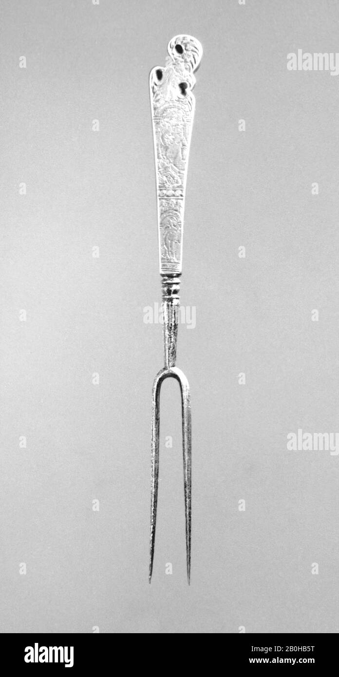 Fourche, néerlandais, premier demi-XVIIe siècle, néerlandais, argent, acier, 6 7/8 × 5/8 po. (17,5 × 1,6 cm), Métal-argent Banque D'Images