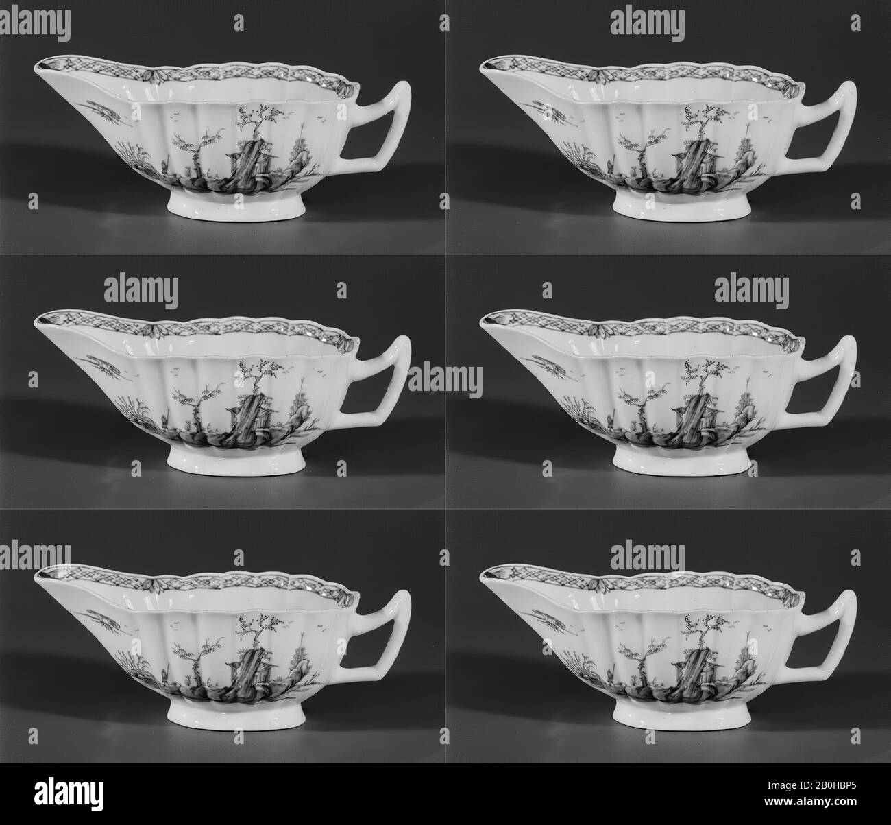 Usine de Worcester, Sauceboat, British, Worcester, usine de Worcester (British, 1751–2008), CA. 1755, britannique, Worcester, porcelaine pâte molle, 2 3/16 × 6 po. (5,6 × 15,2 cm), céramique-Porcelaine Banque D'Images