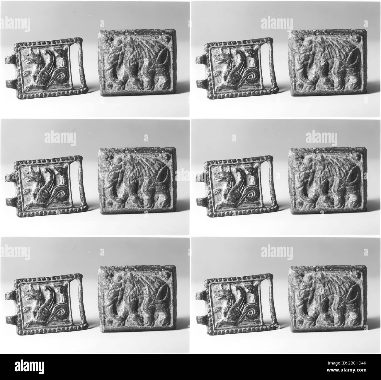 Raccords de ceinture, raccords de ceinture, XIIe–XIIIe siècle, Attribués à l'Iran, Bronze ; coulés, 33,3mm x 39,7mm, Bijoux Banque D'Images