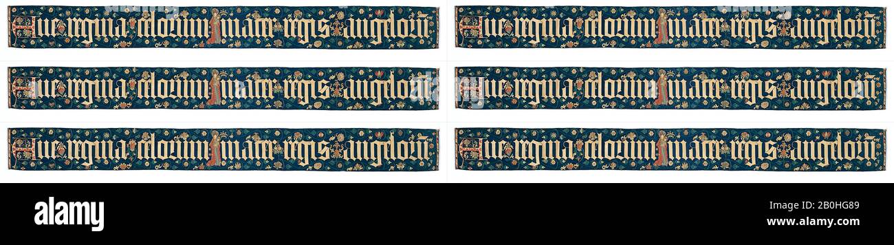 Praetexta, allemand, CA. 1450–75, Fabriqué à Cologne, en allemand, en laine, en soie, en or et en argent, Total : 5 7/8 x 63 3/8". (15 x 161 cm), avec support et couvercle en plexi : 9 1/8 x 66 1/2 x 2 1/8 po. (23,2 x 168,9 x 5,4 cm), Tapisseries textiles Banque D'Images