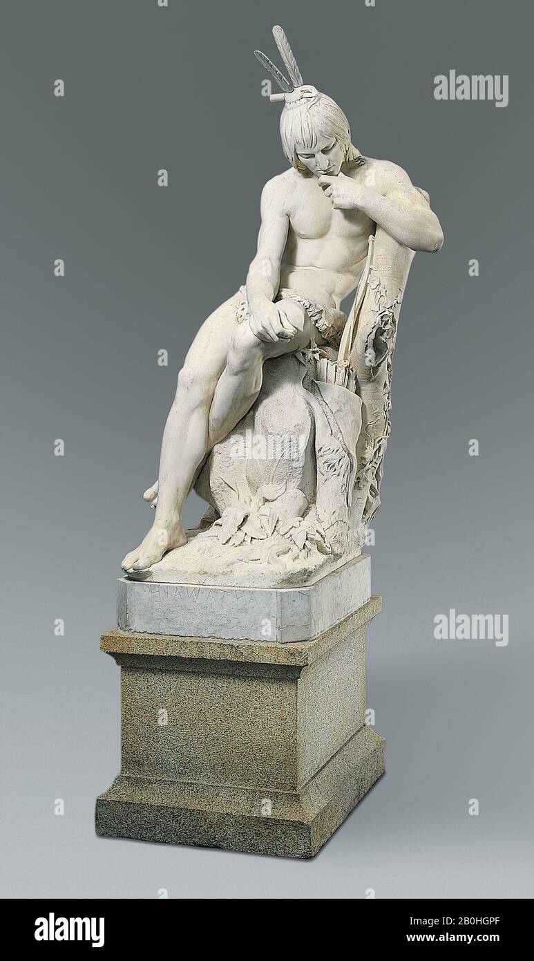 Augustus Saint-Gaudens, Hiawatha, Américain, Augustus Saint-Gaudens (Américain, Dublin 1848–1907 Cornish, New Hampshire), 1871–72, Sculpté 1874, Américain, Marbre, Figure : 60 X 34 1/2 X 37 1/4 In. (152,4 x 87,6 x 94,6 cm), base (base de granit) : 23 po, Autre (Plinth avec inscription) : 5 3/4 po. (14,6 cm), Sculpture Banque D'Images