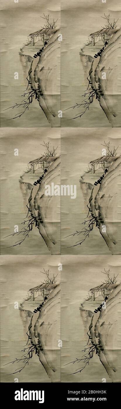 Ōtagaki Rengetsu, Poème-peinture Quand la nuit revient, Japon, période Edo (1615–1868), Ōtagaki Rengetsu (japonais, 1791–1875), 1868, Japon, défilement suspendu; encre et couleur sur papier, 11 3/8 x 49 1/8 in. (28,9 x 124,8 cm), Peintures Banque D'Images