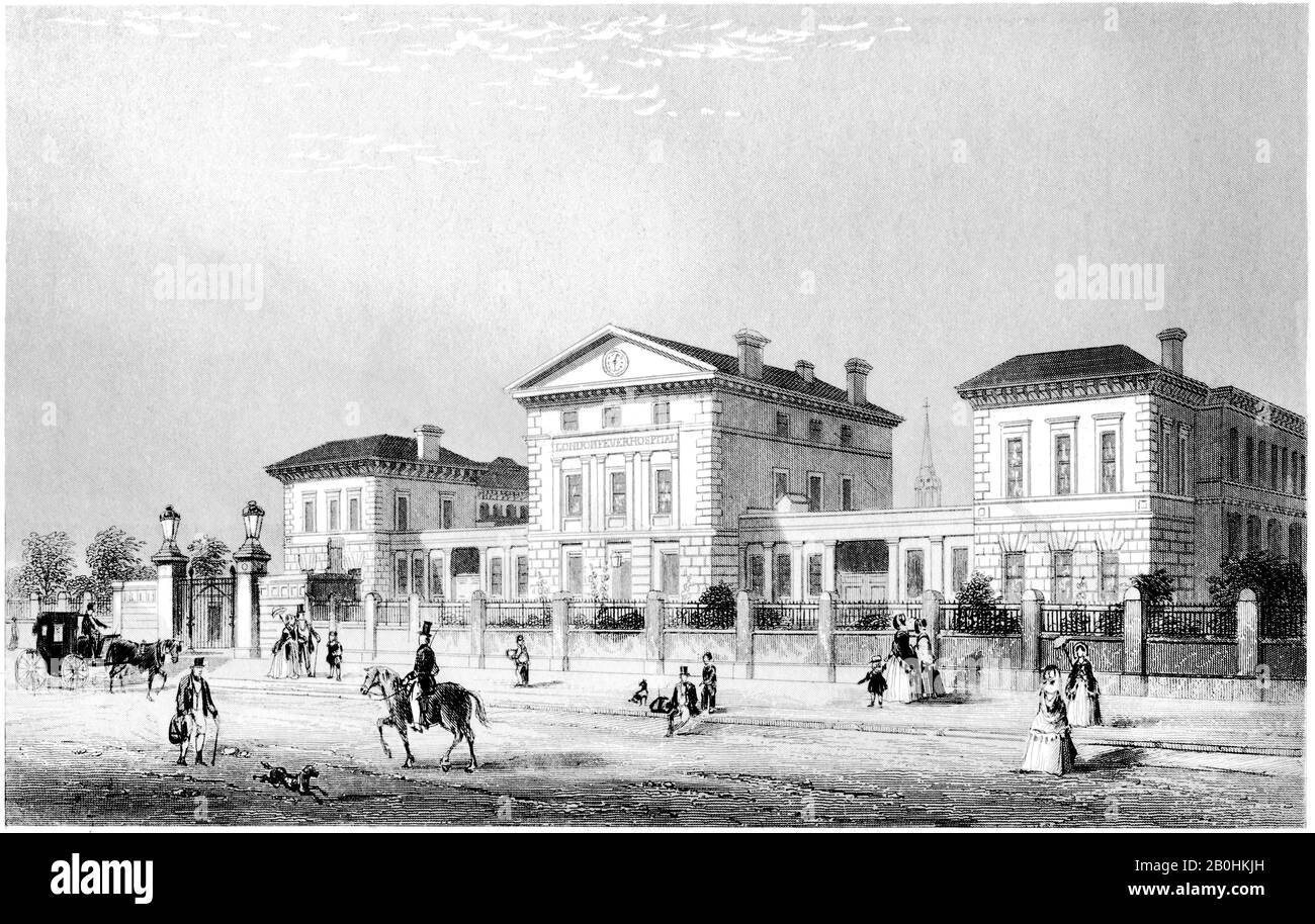 Une gravure du New London Fever Hospital Liverpool Road a été numérisée en haute résolution à partir d'un livre imprimé en 1851. Considéré comme libre de droits d'auteur. Banque D'Images