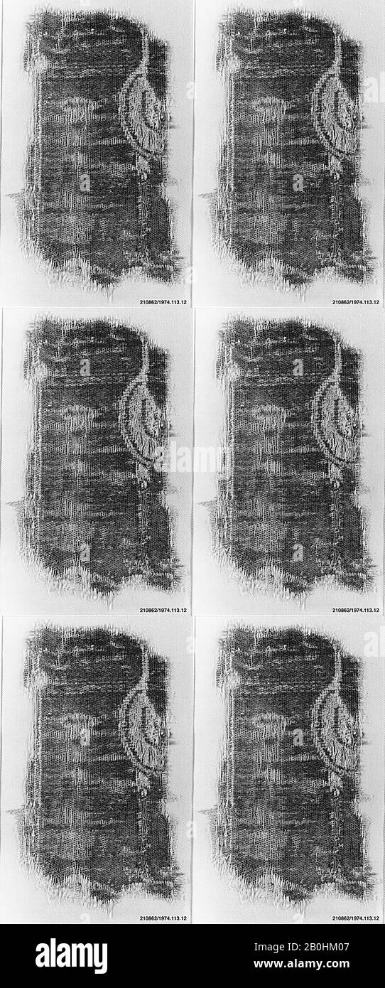 Fragment, du 7ème au 8ème siècle, Attribué à l'Iran ou à l'Irak, laine et coton, H. 7 3/4 in. (19,7 cm), avec 4 5/8 po. (11,8 cm), textiles-tissés Banque D'Images