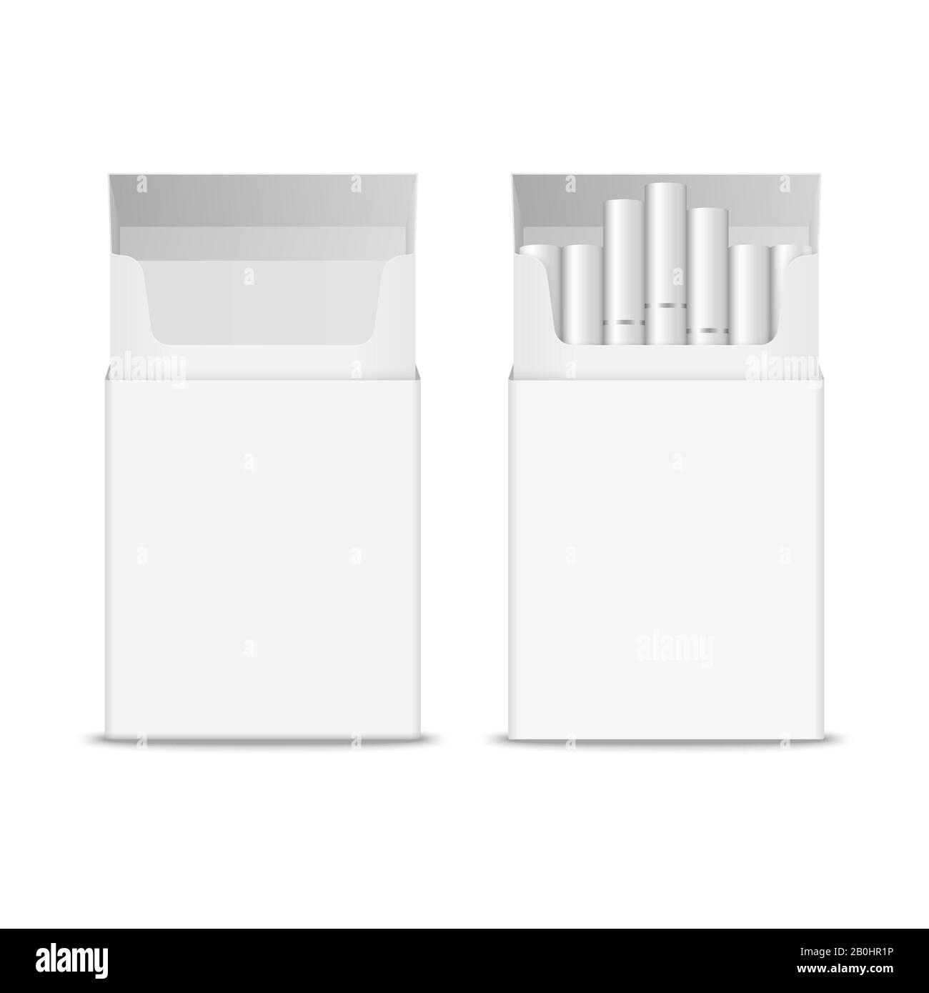 Vector Réaliste 3-D Ouvert Vide Clair Et Avec Cigarettes Pack Icône Boîte Définir Gros Plan Isolé Sur Fond Blanc. Modèle De Conception. Fumée Illustration de Vecteur