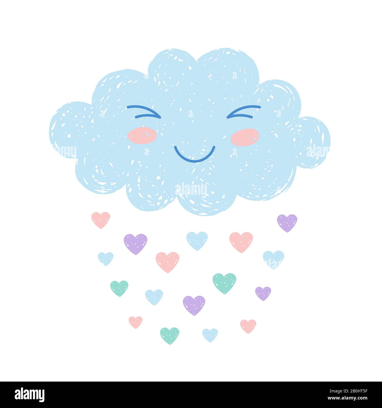 Mignon heureux dessin animé kawaii nuage sur fond blanc avec coeur en ...