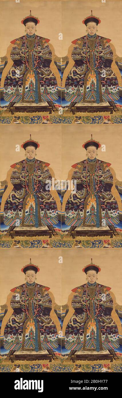 Imperial Portrait, Chine, dynastie Qing (1644–1911), Date 19ème siècle, Chine, défilement suspendu; encre et couleur sur la soie, image: 67 1/2 × 33 1/2 po. (171,5 × 85,1 cm), Hors Tout avec montage: 9 ft. 1 po. × 41 1/8 po. (276,9 × 104,5 cm), Hors Tout avec boutons : 9 pieds 1 po. × 45 1/4 po. (276,9 × 114,9 cm), Peintures Banque D'Images