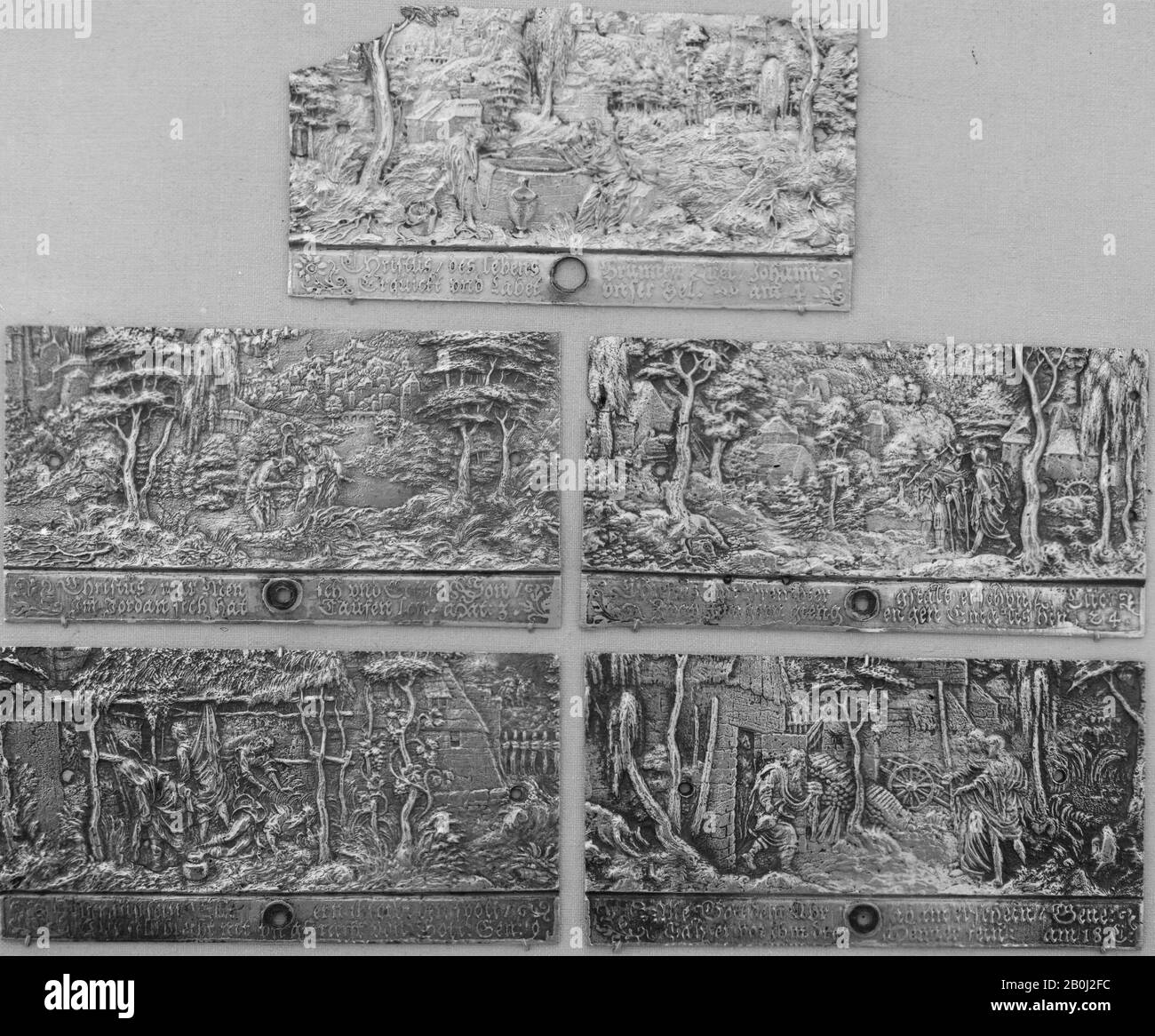 Peter Flötner, Abraham et les trois Anges, allemand, Peter Flötner (allemand, Thurgau 1485–1546 Nuremberg), XVIe siècle, allemand, bronze Gilt, 2 1/16 × 3 15/16 po. (5,2 × 10 cm), médailles et plaquettes Banque D'Images