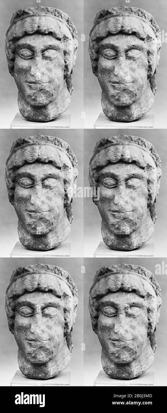 Chef d'un marbre kore, grec, archaïque, date du 6ème siècle C.-B., grec, marbre, hauteur: 11 1/16 po. (28,1 cm), sculpture en pierre Banque D'Images