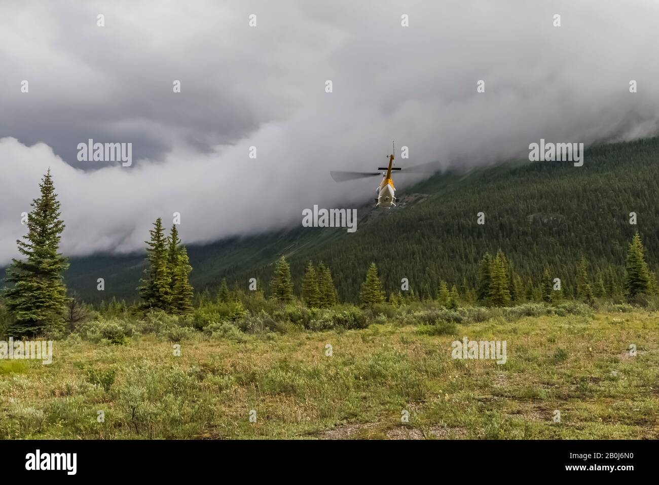 Vol de randonnée en hélicoptère dans l'arrière-pays du parc provincial du Mont Robson, Colombie-Britannique, Canada Banque D'Images