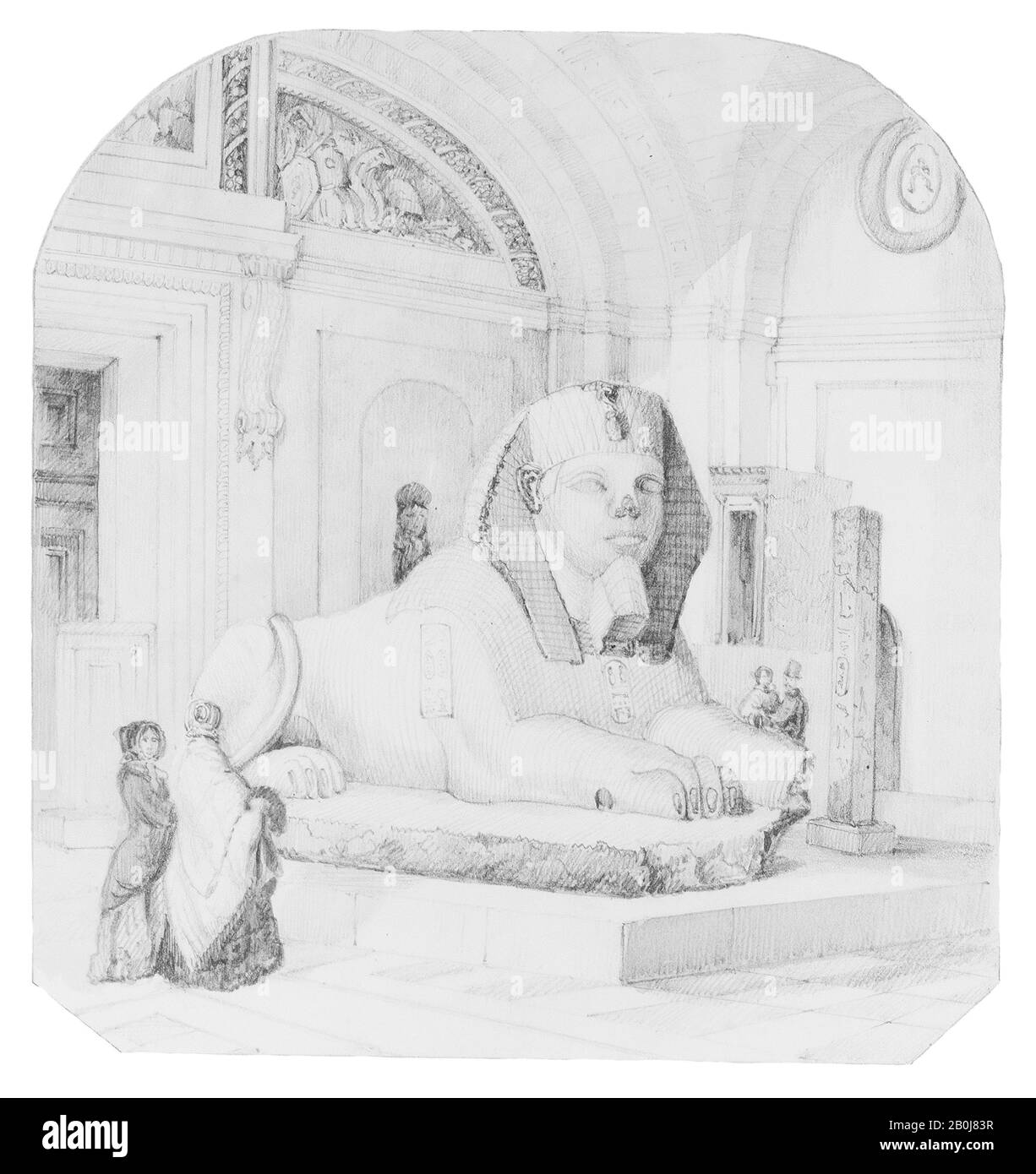 Henry Jackson Morton, Sphinx au Louvre, cuisine américaine, Henry Jackson Morton (1807–1890), cuisine américaine, graphite et lavant gris aquarelle sur du papier blanc cassé, 11 5/8 x 9 1/16 po. (29,5 x 23 cm), dessins Banque D'Images