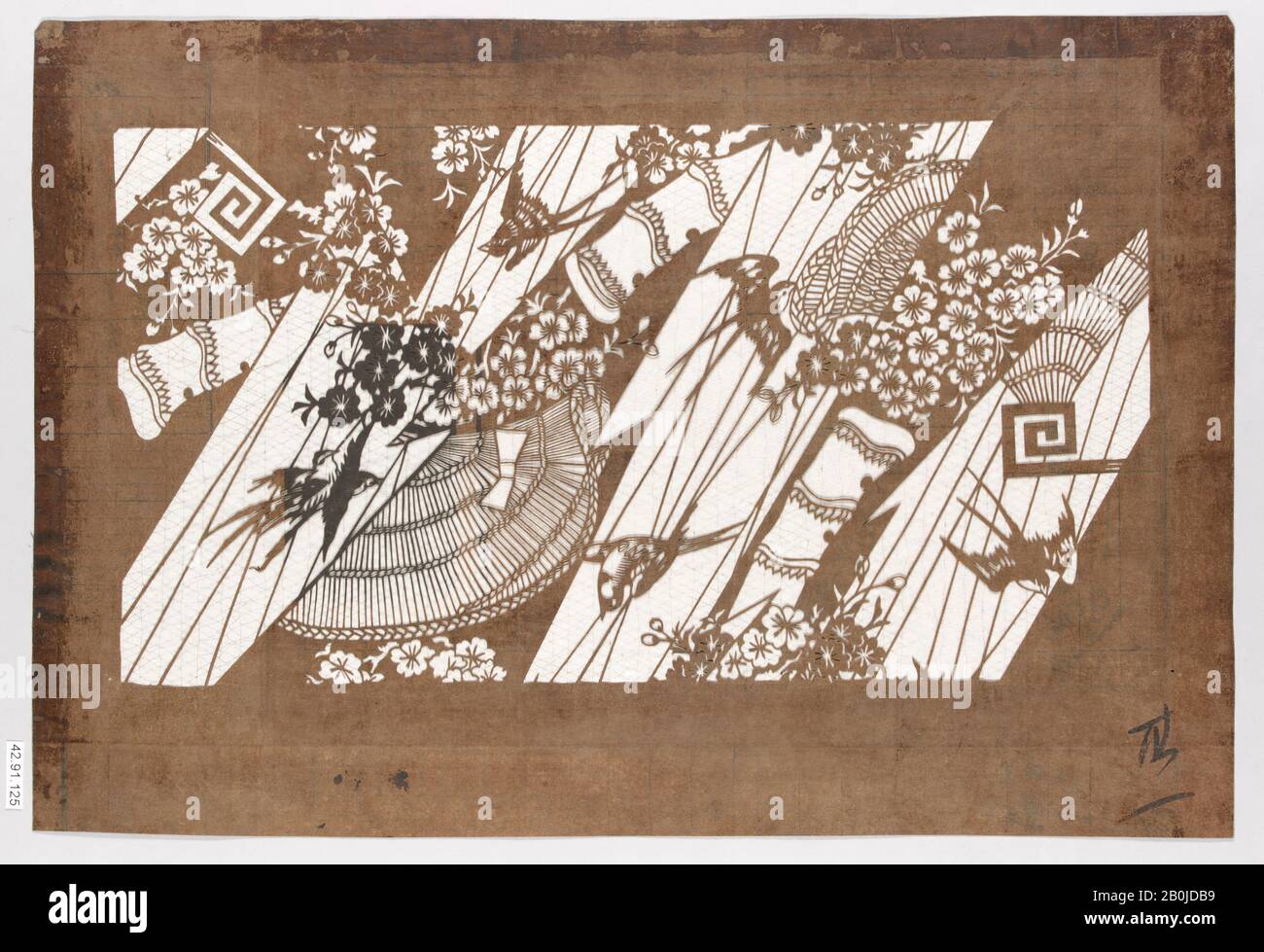 Pochoir, Japon, XIXe siècle, Japon, papier, soie, 11 3/8 x 16 5/8 in. (28,9 x 42,2 cm), pochoirs Banque D'Images